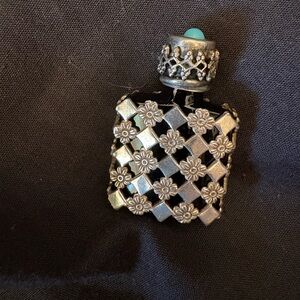 Vintage Art Deco French Miniature Perfume Bottle Caged Filigree & Dauber